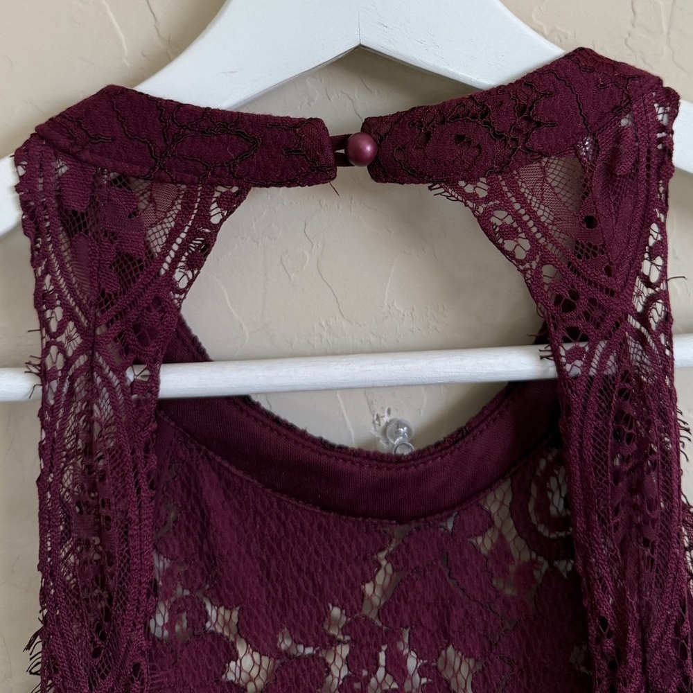 Lulu’s Dance All Evening Maxi Dress Lace Burgundy Halter Large Bridesmaid Prom - Picture 8 of 11
